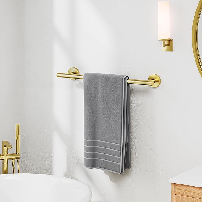 Brushed Gold Towel Bar 18 Inch (Total Length 20-Inch), Thicken Towel Rack for Bathroom Wall, SUS304 Stainless Steel Towel Rod, Modern Home Decor