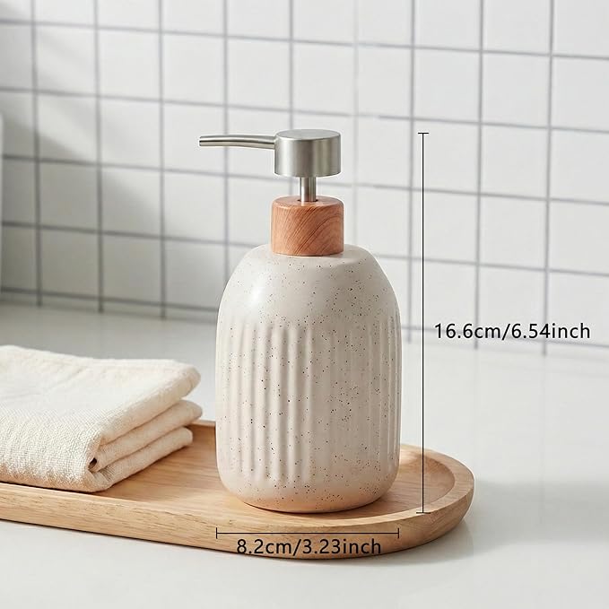 Ceramic Soap Dispenser, 16oz Rustic Dish Hand Soap Dispenser for Bathroom & Kitchen, Speckled Liquid Soap Pump Bottle for Shampoo, Lotion, Conditioner, Modern Farmhouse Bathroom Accessories