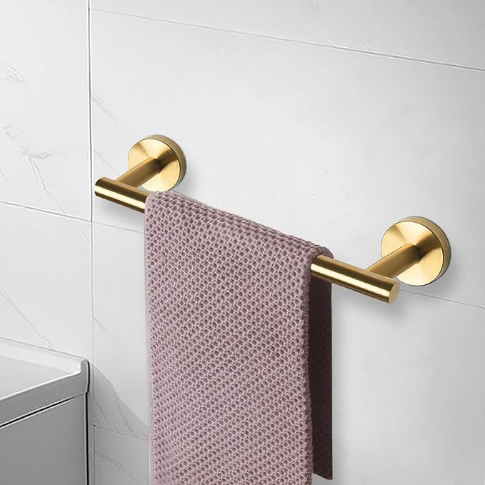 NearMoon Bath Towel Bar, Thicken Stainless Steel Shower Towel Rack Holder Wall Mounted for Bathroom, 12-lnch Overall Length-10-lnch Usable Hanging Space (1 Pack, Brushed Gold)