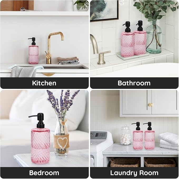 Segbeauty Soap Dispenser Set, 2 Pack Refillable Glass Soap Dispenser with Stainless Steel Pump, 500ml Empty Shampoo and Conditioner Bottles for Bathroom and Kitchen Farmhouse Decor