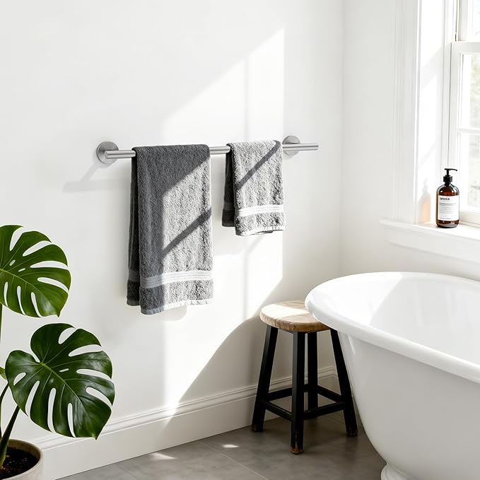 Brushed Nickel Towel Bar, 24 Inch Bathroom Towel Rack, Towel Holder Wall Mounted, Thicken SUS304 Stainless Steel Towel Rod Modern Home Decor (Total Length 26 Inch)