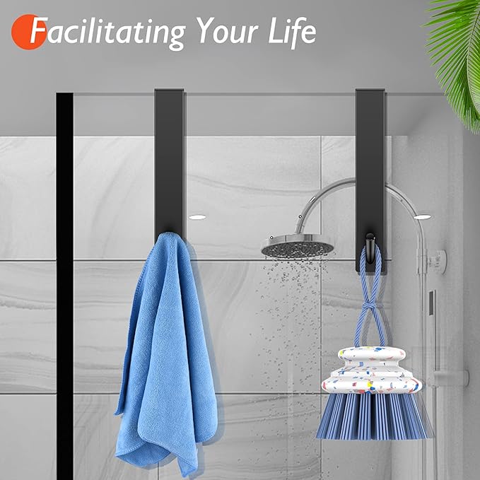 Kontoyo Shower Door Hooks(10 Inch),Extended Over Door Hooks for Bathroom Frameless Glass Shower Door,Stainless Steel Towel Hooks,Heavy Duty Rack Hooks for Robe,Towel-3 Pack-Black
