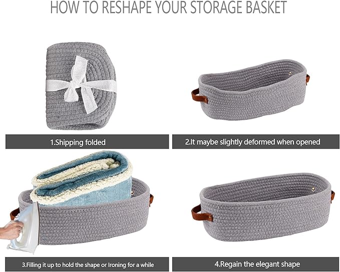 2 Pack Cotton Rope Small Woven Basket,Toilet Paper Basket,Room Storage Basket with Handles for Bathroom, 13"x5.9"x4" Gary
