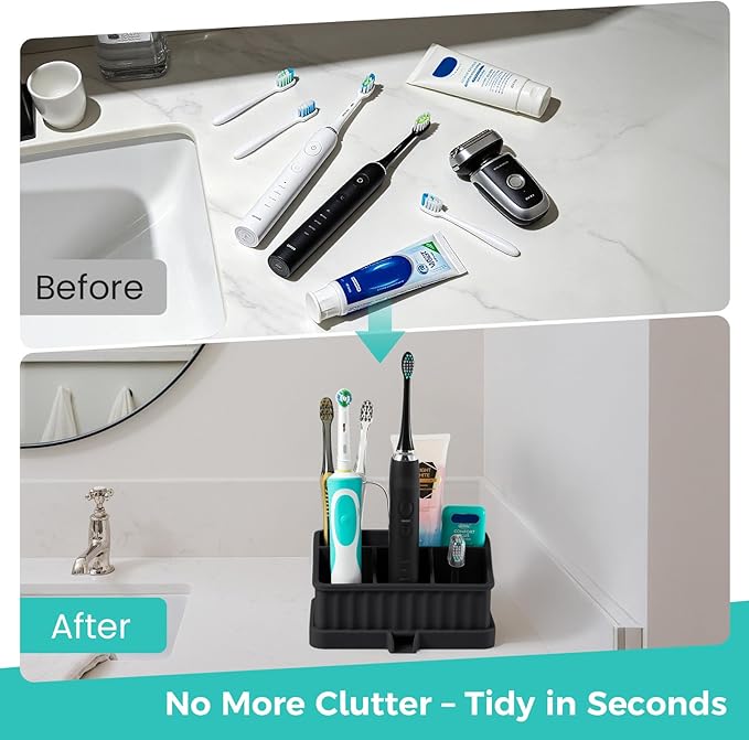 Silicone Toothbrush Holders for Bathrooms, 5 Slots Detachable Toothbrush and Toothpaste Holder, Bathroom Counter Organizer and Storage (Black)