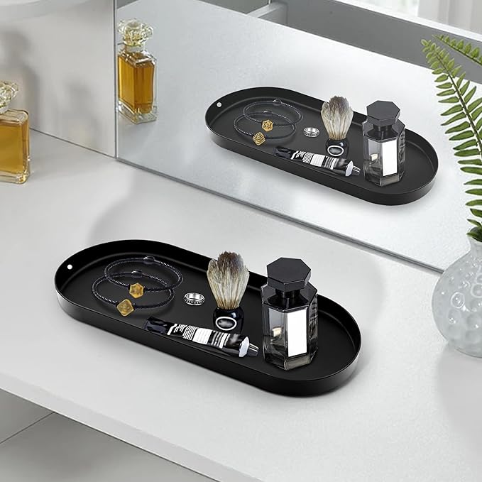 2 Pieces Metal Toilet Tank Tray,Black Bathroom Counter Tray for Toilet,Unique Toiletries Toilet Paper Storage,Organizer for Bathroom,Living Room,Kitchen, Bathroom Accessories Gifts