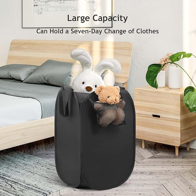 House Again Upgraded Polyester Pop-up Laundry Hamper, 70L (18.5 Gal) Laundry Basket with Durable Handles Solid Bottom High Carbon Steel Frame and Side Pocket, Easy to Open and Fold Flat for Storage