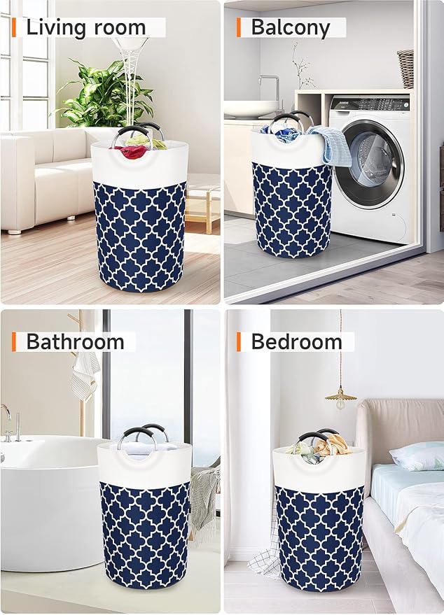 Fabspace Large Laundry Basket Laundry Hamper Bag Washing Bin Clothes Bag Collapsible Tall with Handles Waterproof Travel Bathroom College Essentials Storage for College Dorm, Family (Blue) 75L