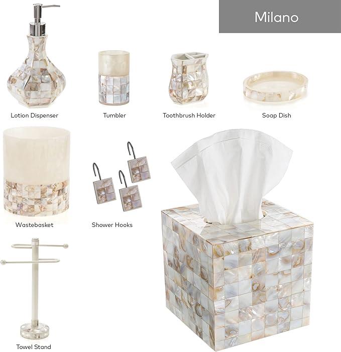 Milano Tissue Box Cover Rectangular - Decorative Tissue Box Holder Rectangular is Finished in Beautiful Mother of Pearl Shells - Durable Tissue Cover for Elegant Decor