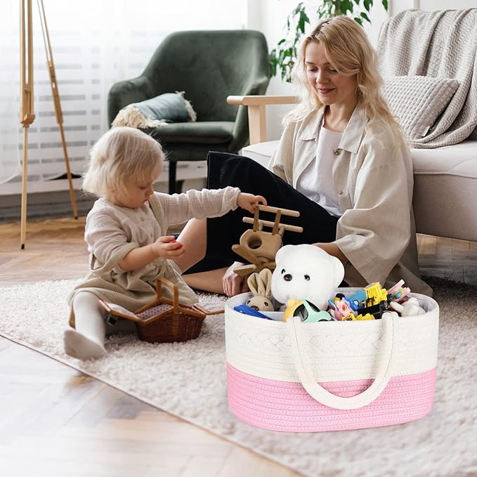 ABenkle Diaper Caddy Organizer, Boho Rustic Cotton Rope Nursery Baby Basket, Changing Table Organizer for Baby Diaper Storage and Baby Shower