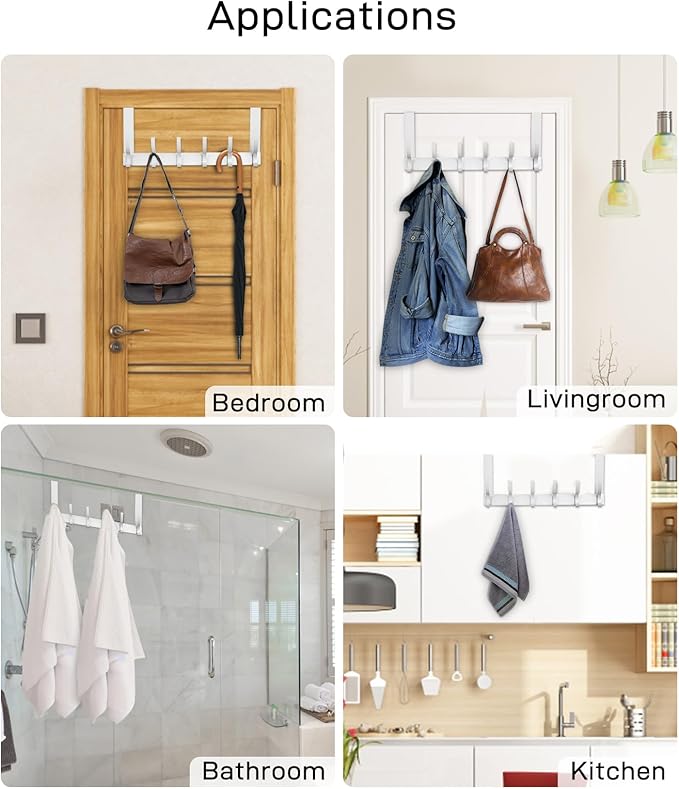 Optish Over The Door Hooks, Door Hanger Hooks for Hanging, Over The Doors Towel Racks for Bathroom with 10 Coat Hook, Coat Rack Bathroom Accessories(1 Pack, Silver)