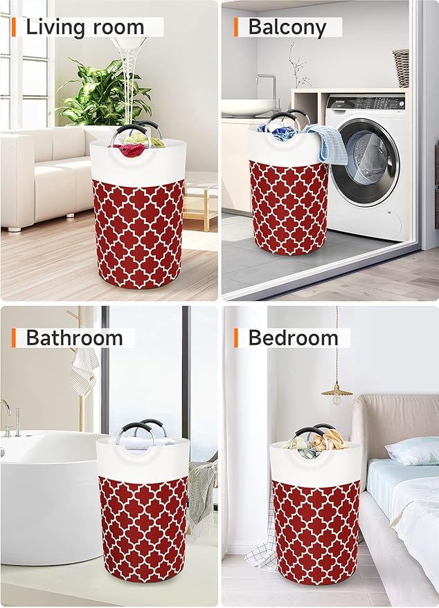 Fabspace Large Laundry Basket Laundry Hamper Bag Washing Bin Clothes Bag Collapsible Tall with Handles Waterproof Travel Bathroom College Essentials Storage for College Dorm, Family (Red) 75L