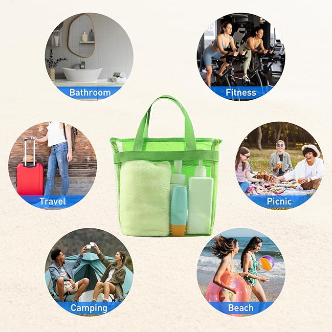 Mesh Shower Caddy, Portable Shower Bag, Quick-Dry Hanging Caddy Bath Organizer with Zipper, Toiletry Bag Essentials for Camping Travel College Dorm Room Gym (Green)