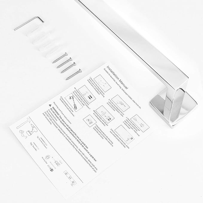 NearMoon Towel Bar, Bath Accessories Premium Thicken Stainless Steel Square Shower Towel Rack for Bathroom, Towel Holder Wall Mounted (1 Pack, Chrome Finish, 24 Inch)