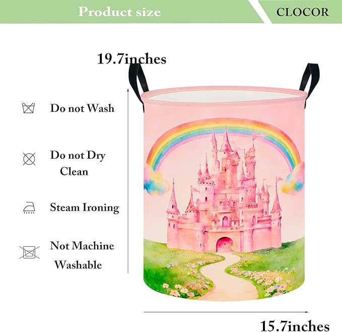 CLOCOR Large Laundry Basket,Waterproof Nursery Hamper,Collapsible Fabric Storage Container,Room Decor,Gift Basket(Pink Castle