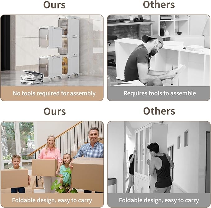 Neathub 3-Tiers Slim Bathroom Storage Cabinet, Foldable Storage Cabinets,Narrow Bathroom Storage,Movable Bathroom Storage Organizer for Small Spaces,Bathroom,Kitchen,Laundry,White
