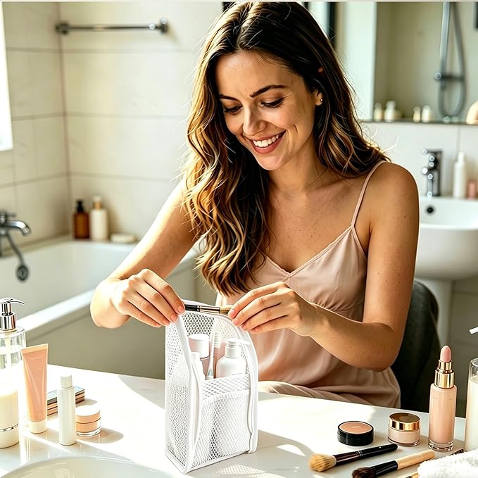 Standing Toiletry Bag, Lightweight Portable Travel Toiletry Bag, EVA Foldable Thickened Clear Hanging Makeup Bag, Breathable Cosmetic Organizer for Travel & Bathroom (white)