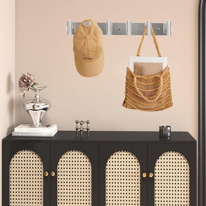 Coat Hook Rack, Wall Mounted Coat Rack with 12 Hooks, Heavy Duty Towel Hook Rack Wall Hooks for Hanging Coat, Stainless Steel Coat Hanger for Bathroom Entryway Mudroom(Brushed Nickel)