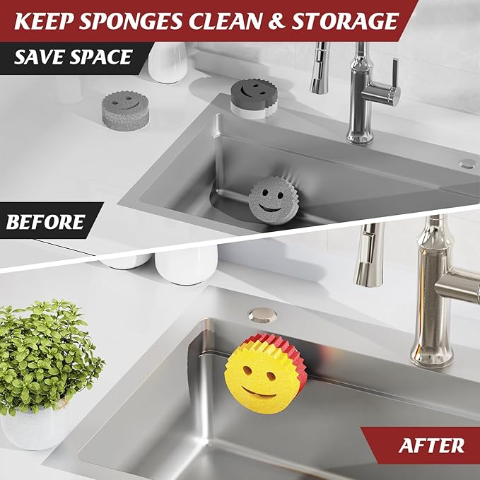 Kontoyo Sponge Holder for Kitchen Sink,Sink Caddy Organizer with Suction Cup Installation for Kitchen/Bathroom, Self Draining,Sponge Caddy for Holding Smiley Sponges-Black