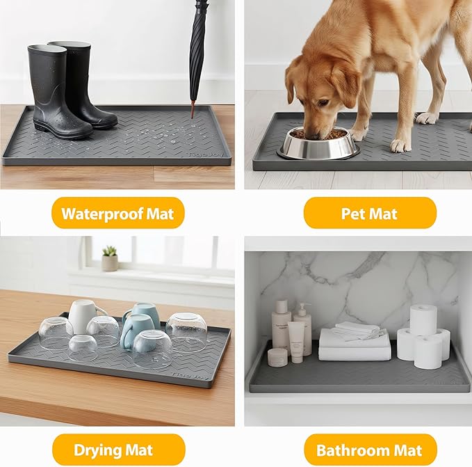 TigeJoy 34" x 19" Under Sink Mats for Kitchen Waterproof, Leak-Proof Silicone Mat Sink Protector and Cabinet Liner, Kitchen Essentials Organizer and Storage, Boot or Shoe Tray, Pet Feeding Mat