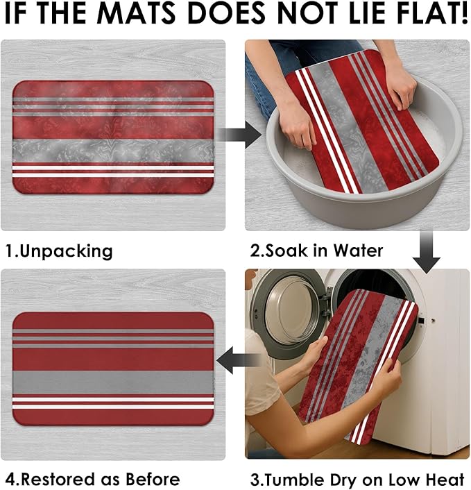 Red Burgundy Stripes Shower Curtain Set with Toilet Lid Cover and Non-Slip Rugs for Bathroom, Modern Grey Lines 4 Pcs Shower Curtain, Vintage Abstract Beautiful Bathroom Set with 12 Hooks
