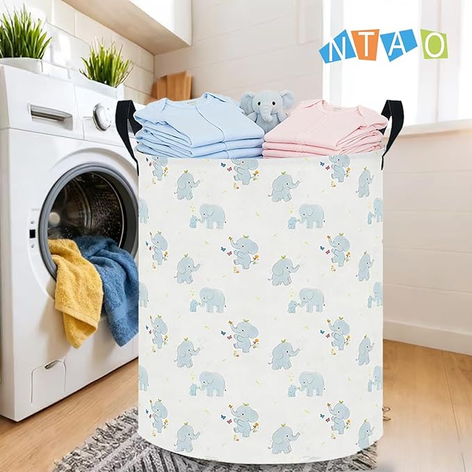 NTAOHAMPER Joyful Baby Elephant Laundry Hamper,Laundry Basket,Baby Nursery Hamper,Waterproof Storage Bin,Clothes Organizer Basket,Room Decor(Joyful Baby Elephant)