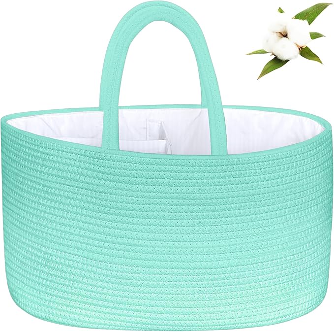 ABenkle X-Large Diaper Caddy Organizer, Boho Rustic Cotton Rope Nursery Baby Basket, Changing Table Organizer for Baby Diaper Storage and Baby Shower