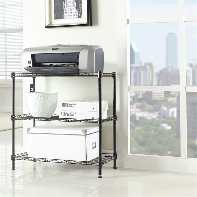 3-Shelf Storage Shelving Unit,Concise Carbon Steel & PP Organizer Wire Rack for Garage, Bathroom, Kitchen (Black)