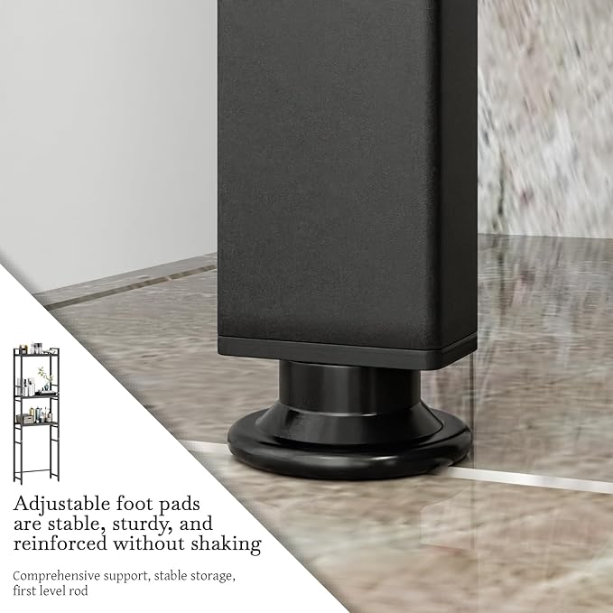 1 Set Over The Toilet Storage, 3-Tier Bathroom Laundry Storage Rack Space-Saving Organizer Household Supplies (Black-S)