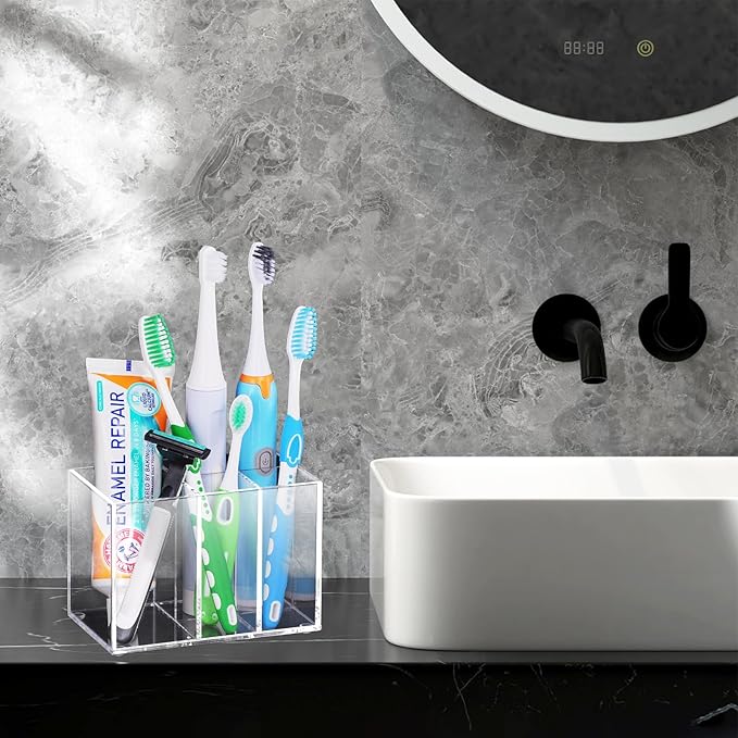 Acrylic Toothbrush Holder for Bathrooms, 5 Slots Clear Toothbrush Holder, Bathroom Accessories Organizer for Toothpaste and Toothbrush