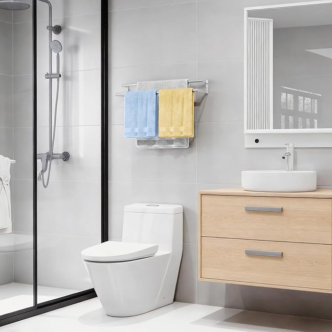 Double Towel Bar 24 Inch, Towel Rack for Bathroom, Stainless Steel Double Bath Towel Rack Wall Mounted, Bathroom Towel Holder Towel Rod for Wall, Brushed Nickel