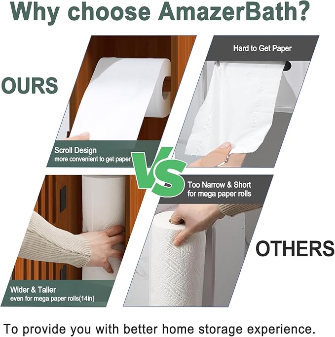 AmazerBath Bamboo Toilet Paper Holder with Storage, Bathroom Toilet Paper Storage Cabinet, Small Bathroom Storage Cabinet for Small Spaces, Slim Bathroom Storage Cabinet, 33x7.3x6.5 Inches, Brown