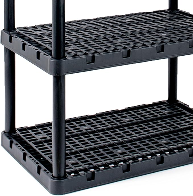 Gracious Living 4 Pack XL Heavy-Duty Storage Shelves, Knect-A-Shelf 4-Shelf Ventilated Storage Shelving Rack for Home Organization, Black