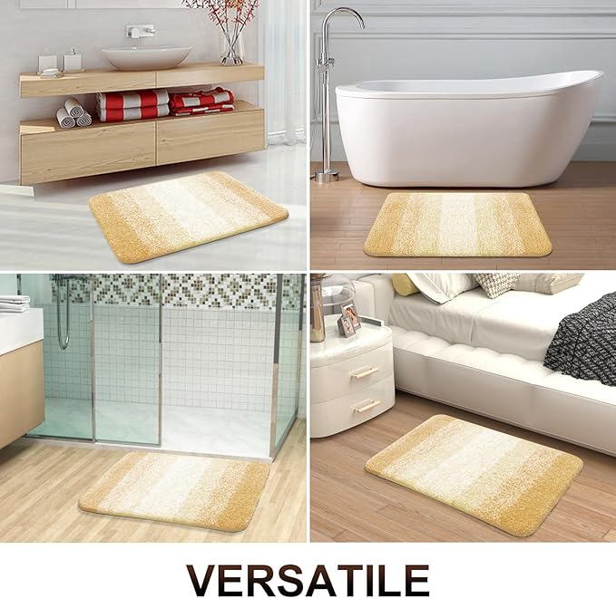 OLANLY Bathroom Rug Set 2 Piece, Soft Absorbent Microfiber Bath Mats and U-Shaped Contour Toilet Rug, Non-Slip, Machine Wash Dry, Plush Shaggy Bath Mats for Bathroom (24"x16"+24"x20", Light Yellow)