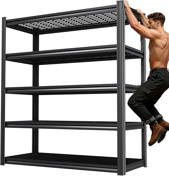 71.2''H Storage Shelves,3000LBS Garage Shelving ,Adjustable Garage Shelves ,Heavy Duty Metal Shelving, 5 Tier Wire Utility Steel Shelf, Easy-to-install Shelving Units and Storage 71.2''x45.6''x17.7"