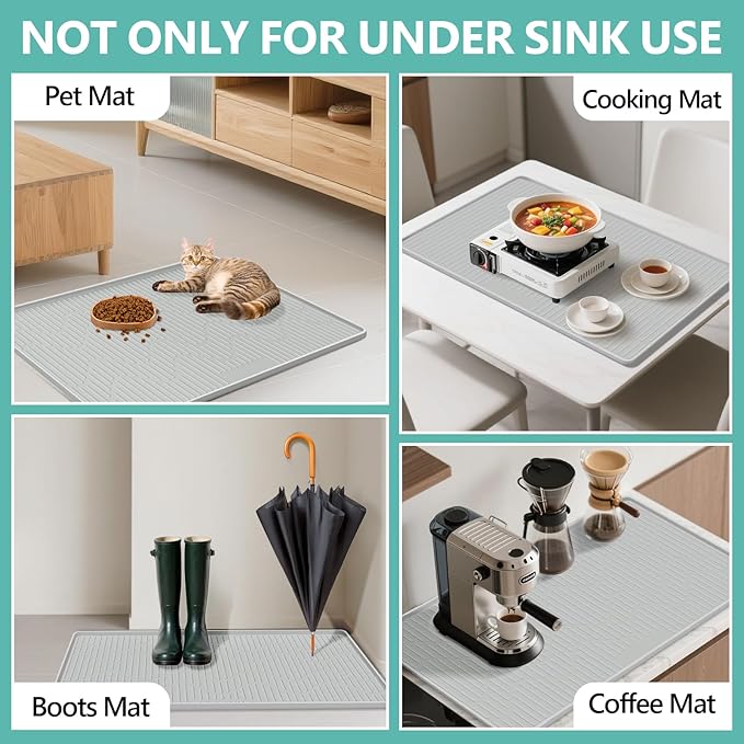 36" x 24" Under Sink Mat for Kitchen Lanstics Under Sink Organizer Waterproof Raised Edge Silicone Mat Sink Protector Silicone Organizers Tray for Kitchen Bathroom