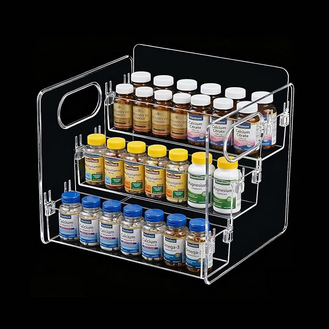 3-Tier Vitamin Storage Organizer, Organizer for Vitamin Bottles And Medicine Bottle Vitamin Bottle Organizer for Countertop, Bathroom Cabinet Storage Items Are Clearly Visible Spice Storage(Large size