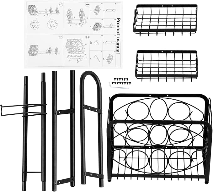 Oasis Creations Toilet Paper Holder Tissue Rack Stand with Magazine Toilet Roll Storage Basket- Freestanding, Black Metal