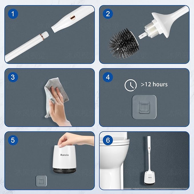 Electric Toilet Bowl Brush,Silicone Toilet Brush,Toilet Bowl Brush and Holder Set with Ventilated Holder,Toilet Brush, Floor Standing, Wall Mounted Without Drilling,Rechargeable 2packs