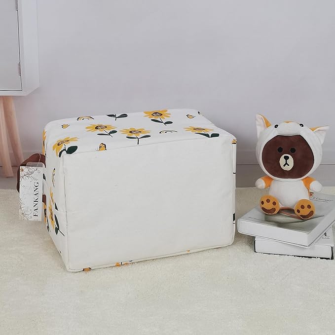 Storage Bins, Nursery Hamper Canvas Laundry Basket Foldable with Waterproof PE Coating Large Storage Baskets for Kids Boys and Girls, Office, Bedroom, Clothes,Toys(Rec-Sunflower)