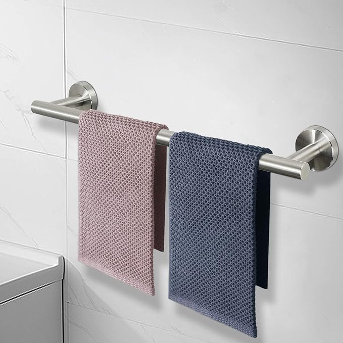 NearMoon Bath Towel Bar, Thicken Stainless Steel Shower Towel Rack Holder Wall Mounted for Bathroom, 24-lnch Overall Length-21-lnch Usable Hanging Space (1 Pack, Brushed Nickel)