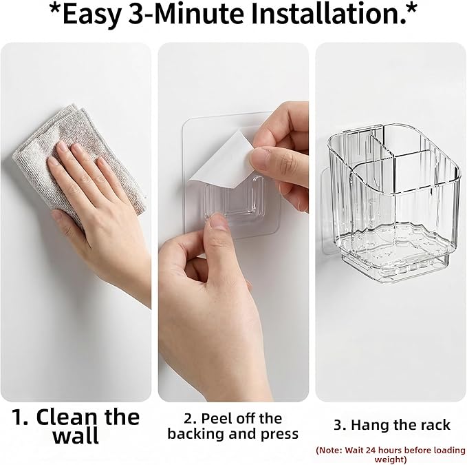 Bathroom with compartmentalized Storage Rack, Non Perforated Toothbrush Toothpaste Storage Box, wall Mounted toiletries Storage Rack