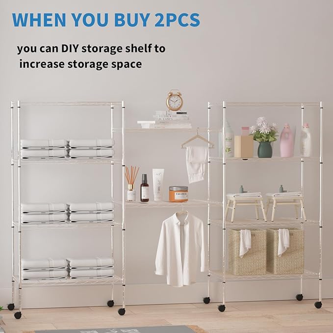 5-Tier Heavy Duty Storage Shelving Unit, Metal Shelves for Garage, Pantry, Kitchen Organization – Adjustable Wire Rack Shelf Organizer, 60"x30"x14", 1250lbs, Chrome