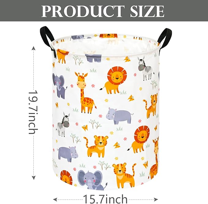 Round Lion and Tiger Pattern Laundry Hamper Clothes Storage Basket Fabric Storage Hamper Organization Storage Bin, Nursery Box,Gift Basket with Handles