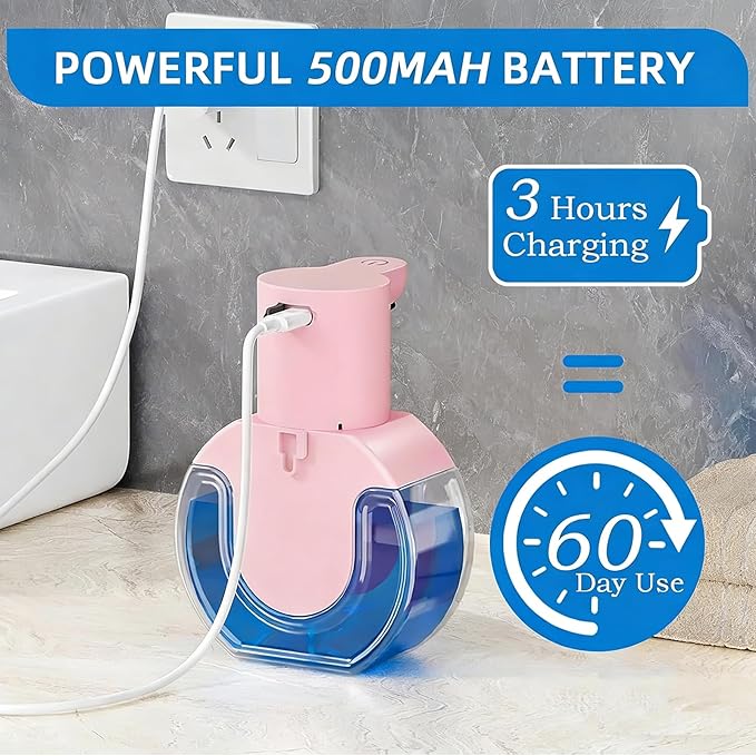 Automatic Soap Dispenser Touchless,Rechargeable Foaming Soap Dispenser,15oz/420ml Smart Hand Soap Dispensers,4-Level Adjustable,Wall Mount for Bathroom Kitchen Dish Soap,Hands-Free (Pink)