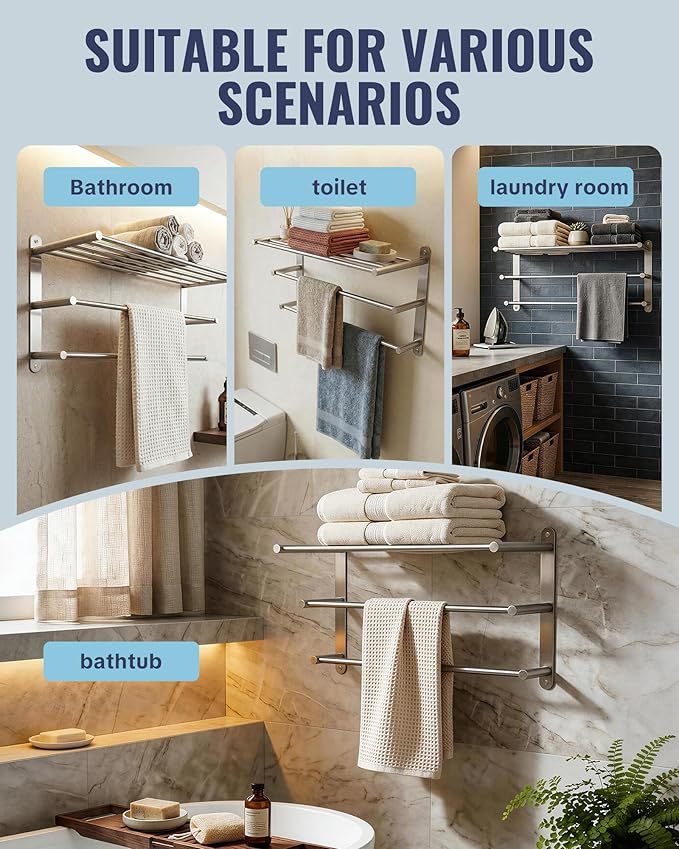 Bathroom Towel Rack Wall Mounted: 24 Inch Brushed Nickel Towel Rack with Double Towel Bar - SUS304 Stainless Steel Bath Towel Holder with Shelf for Hotel Lavatory