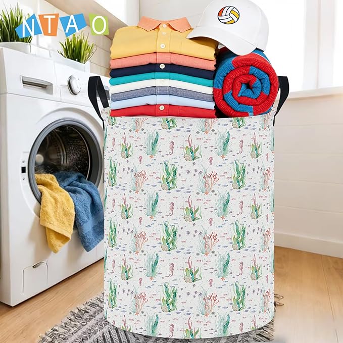 NTAOHAMPER Underwater World Large Laundry Hamper,Laundry Basket,Baby Nursery Hamper,Waterproof Storage Bin,Clothes Organizer Basket,Room Decor(Underwater World)