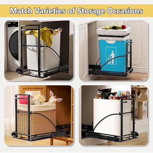 Under Sink Trash Can Pull Out 7-13Gal 50Qt Black, Under Cabinet Trash Bin Pull Out Kit 13" Wx17 Hx17 D, Sliding Garbage Can Under Counter, No Can Include