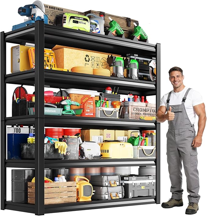 Garage Shelving, 5-Tier Garage Storage Shelves, 2000LBS Heavy Duty Shelves, 72" H x 46" W x 19.6" D Metal Shelving Unit, Utility Adjustable Storage Shelf for Warehouse, Basement, Closet