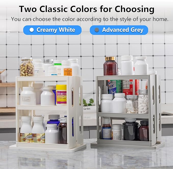 Dutiplus 3-Tier Medicine Organizer Cabinet Storage Rack with Pull-and-Rotate Design for Holding Vitamins, Supplements, Cosmetics 10.82" H x 5.82" W x 10.43" D (Creamy White)