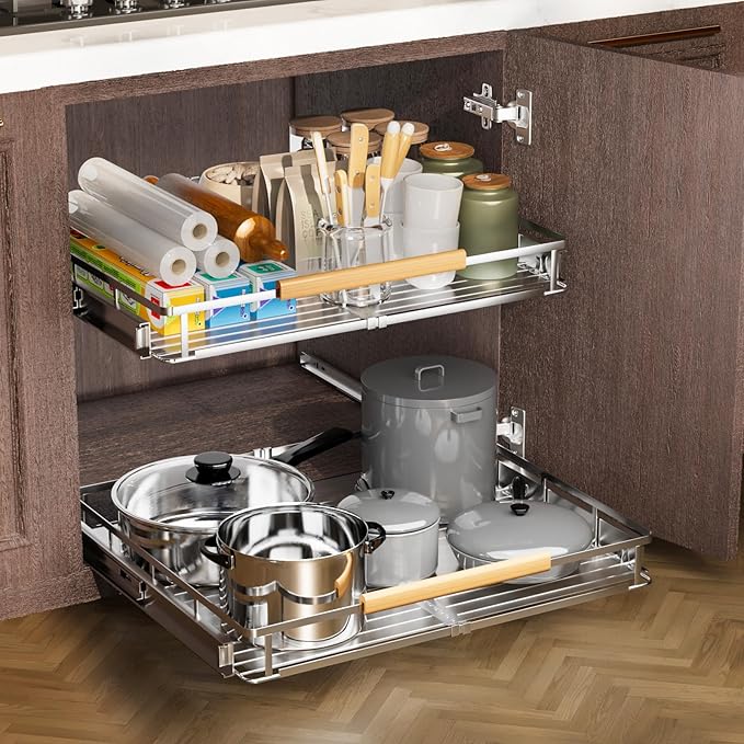 1 Pack Expandable Pull Out Cabinet Organizer,Side Mounting 12.3~18.5"x22.5"Cabinet Pull Out Shelves, Expandable Slide Out Spice Rack for Kitchen Bathroom Office